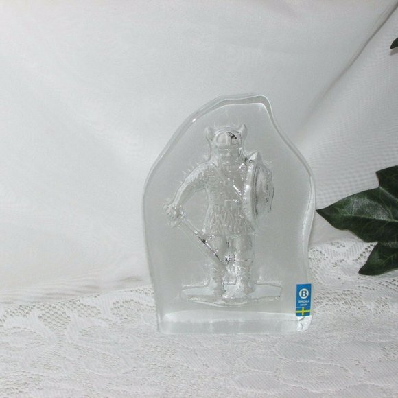 Bergdala Sweden Art Glass Viking Warrior Paperweight Vintage Home Decor - Picture 6 of 9